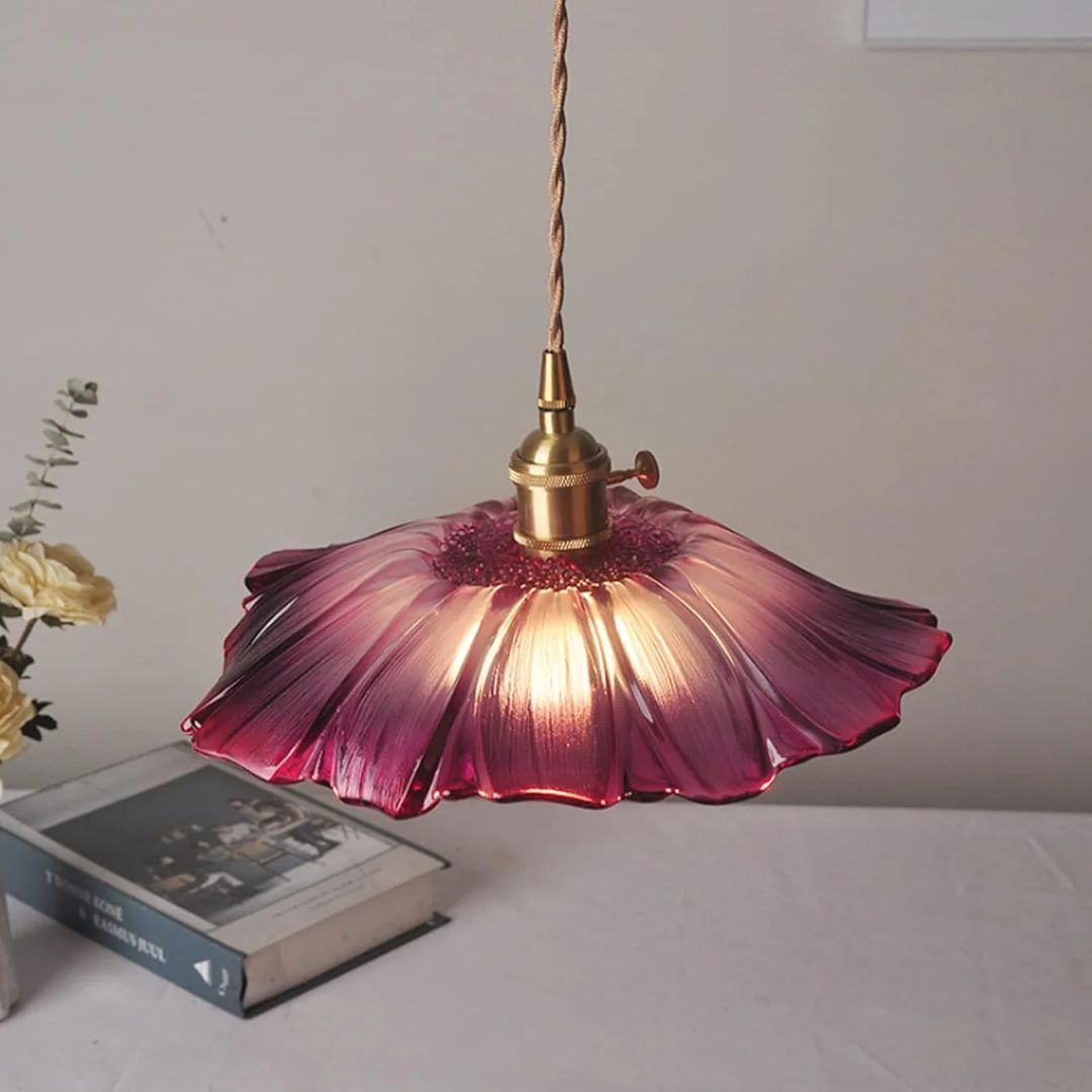Cullivan Flower Hanglamp Glas Metaal Rood E27 Eettafel Verlichting Vintage Bloem Lamp Hal Sfeerverlichting