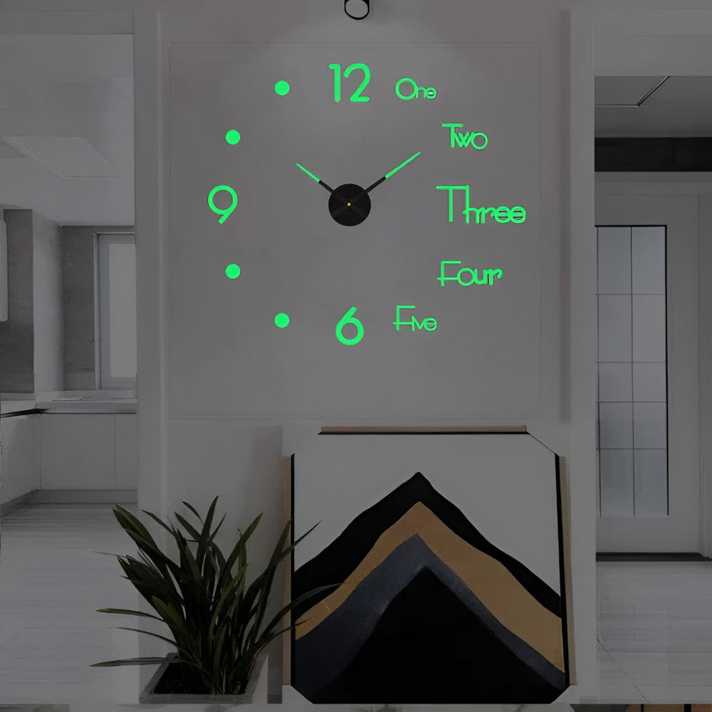3D Wandklok met Grote Cijfers Zelfklevend Modern Design Geruisloos Zwart Zilver Goud Rood Glow-in-the-Dark voor Woonkamer Slaapkamer Kantoor
