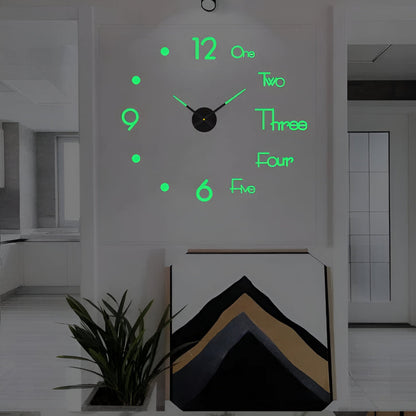 3D Wandklok met Grote Cijfers Zelfklevend Modern Design Geruisloos Zwart Zilver Goud Rood Glow-in-the-Dark voor Woonkamer Slaapkamer Kantoor