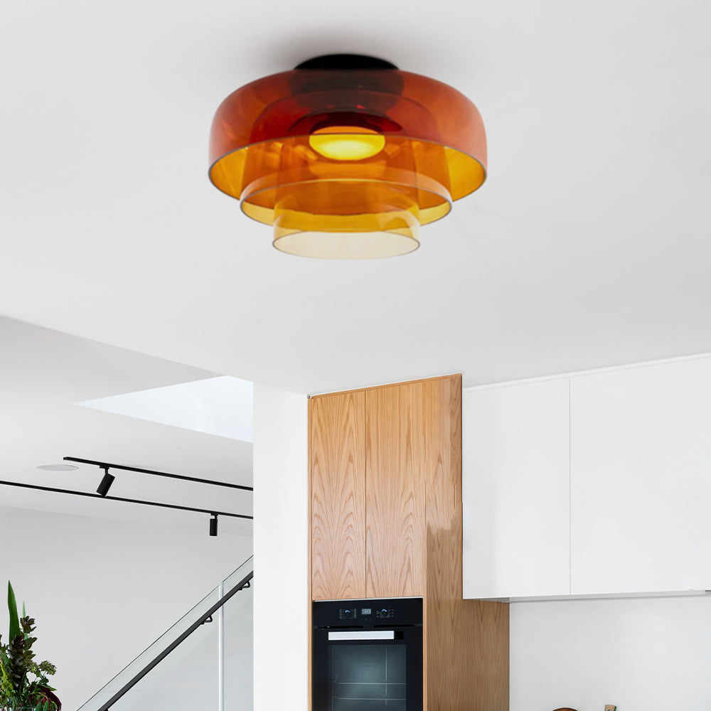 Design Glazen Plafondlamp met Gelaagde Structuur — Elegant Lichtspel voor Eetkamer, Woonkamer en Slaapkamer