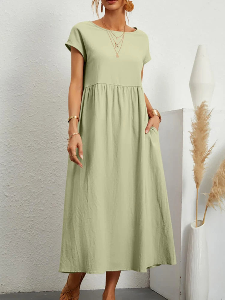 Zwarte Linnen Jurk Elegante O-Hals Vrouwelijk Design
