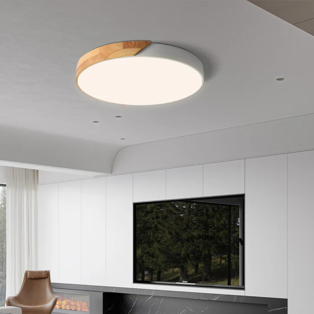 Plafondlamp Rond Hout Scandinavisch LED Warm Licht Acryl Natuurlijk Design