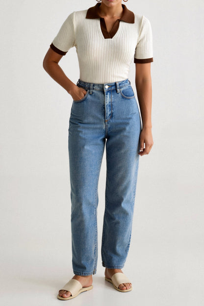 Polo Top Geribbeld Gebreid Kleur Blok Mannen