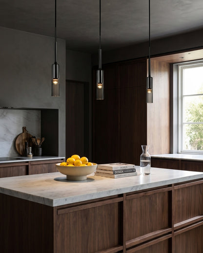 Gerookte Glazen Hanglamp met Minimalistische Metalen Structuur – Moderne Sfeerverlichting voor Eetkamer, Slaapkamer en Woonkamer