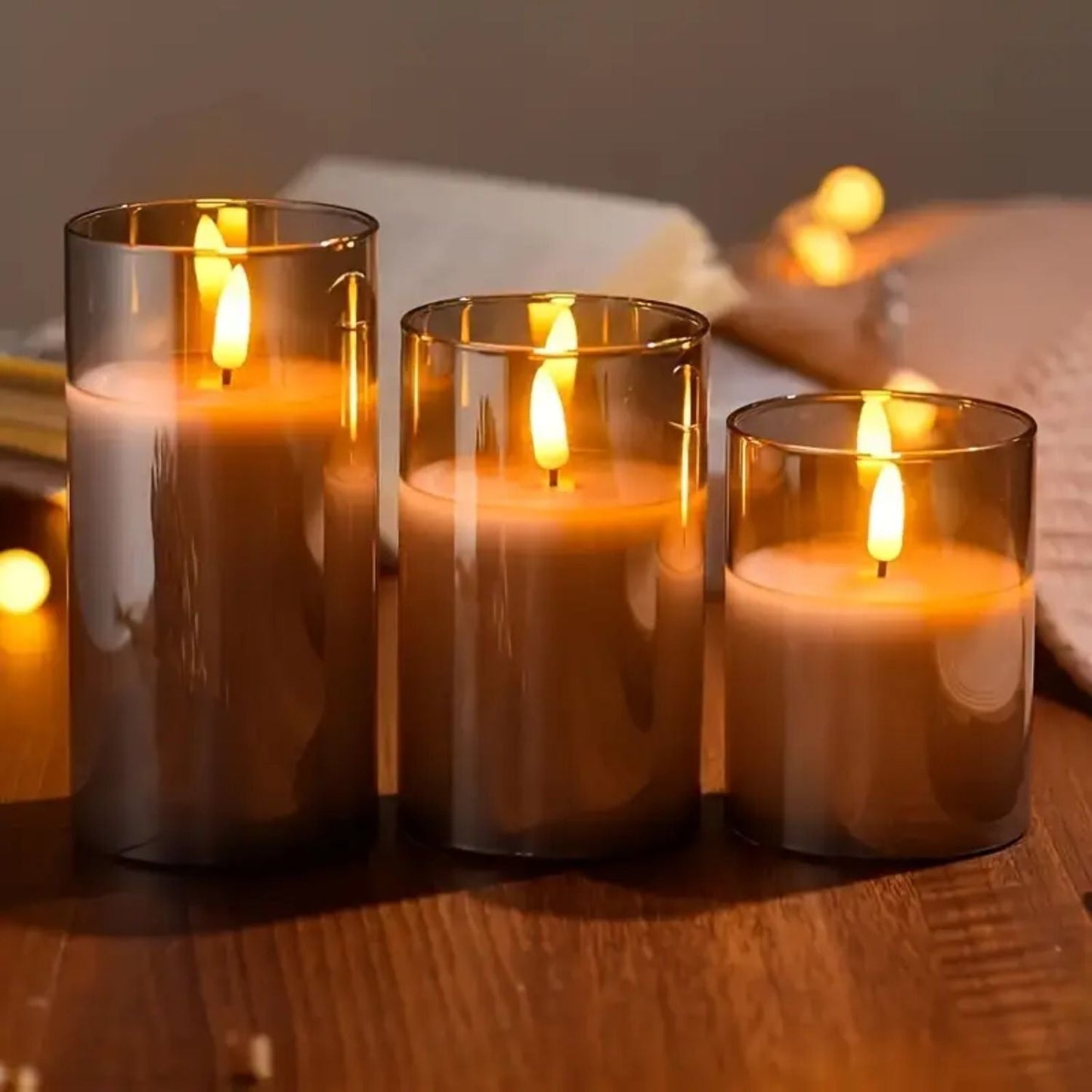LED kaarsen met afstandsbediening glas zwart sfeer verlichting set timer modern interieur woonkamer slaapkamer decoratie realistisch vlam effect