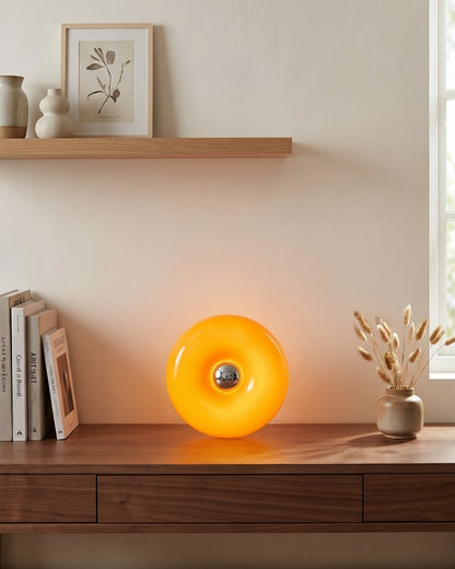 NARA Sculptural Donut Lamp met 3 Kleurtemperaturen – Dimbare Glazen Tafellamp Bauhaus Design Touch Control Wandmonteerbaar Ambient Lighting