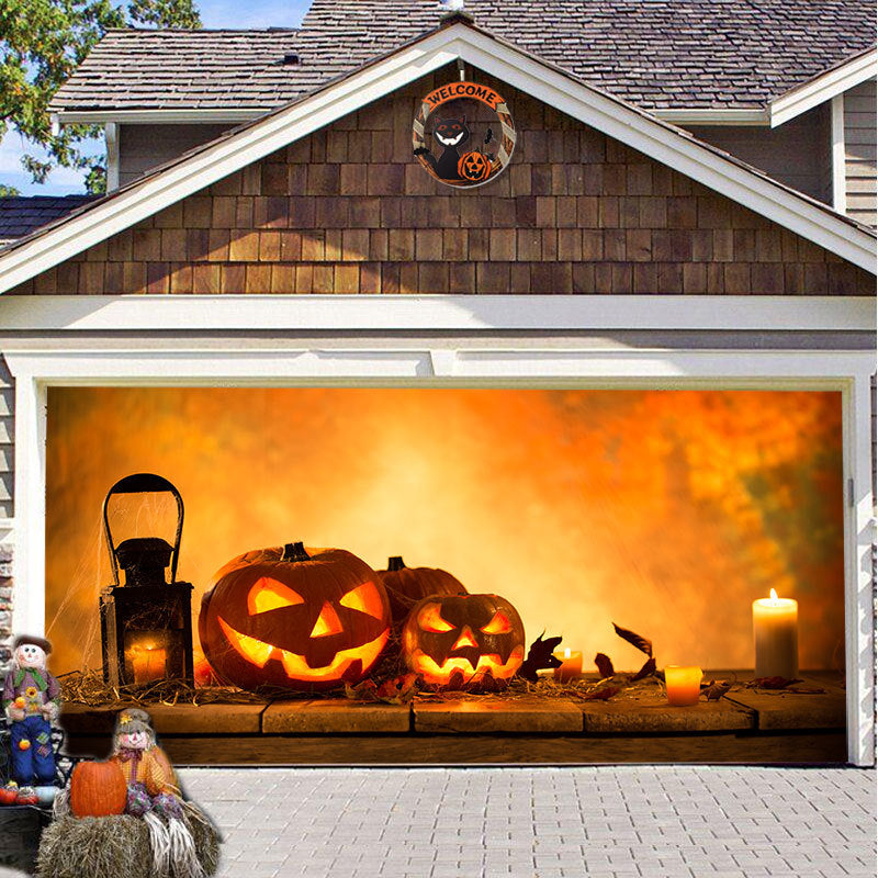 Halloween Garagedeur Decoratie Spookachtige Bedrukking Schaduwdoek Herbruikbaar Horror Sfeer Doek Waterdicht Buiten Feestversiering