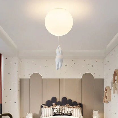 Kinderkamer hanglamp met beer en ballon, speelse plafondlamp met warm led licht voor slaapkamer en woonkamer
