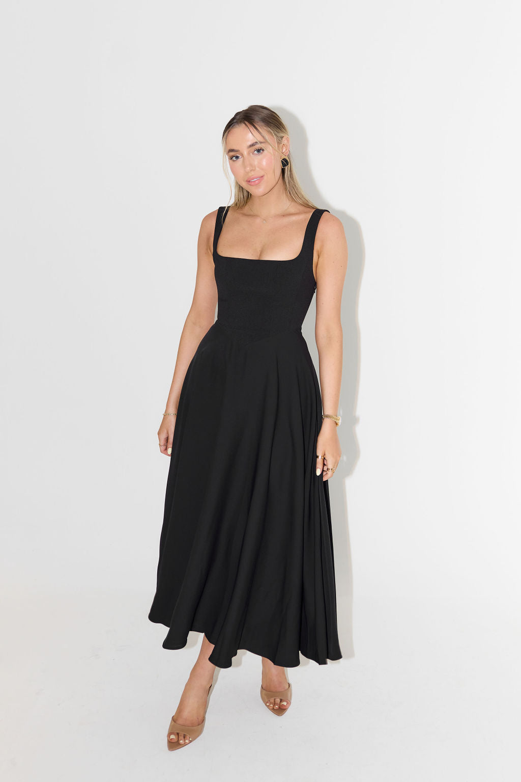 Midi Jurk Vierkante Hals Zomerjurk voor Vrouw