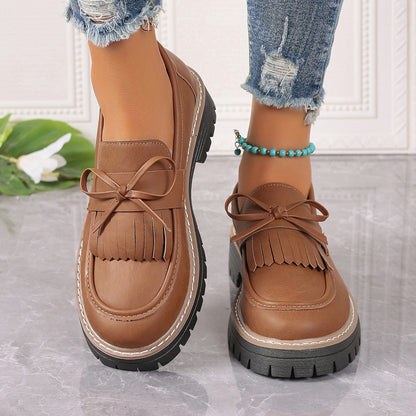 Dames Loafers Met Strik en Dikke Zool