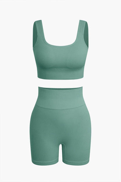 Yogaset Dames Naadloos met Crop Top en Shorts