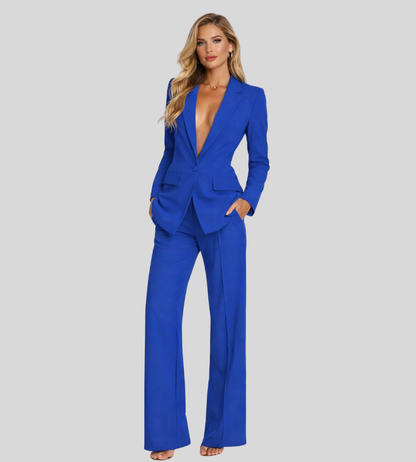 Dames Linnen Colbertrandige Broek Set Regular Fit