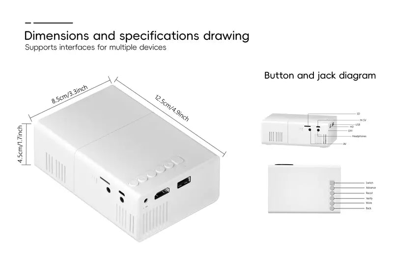 Compacte LED-projector 720P draadloos HDMI USB compatibel thuisbioscoop presentaties kantoor entertainment