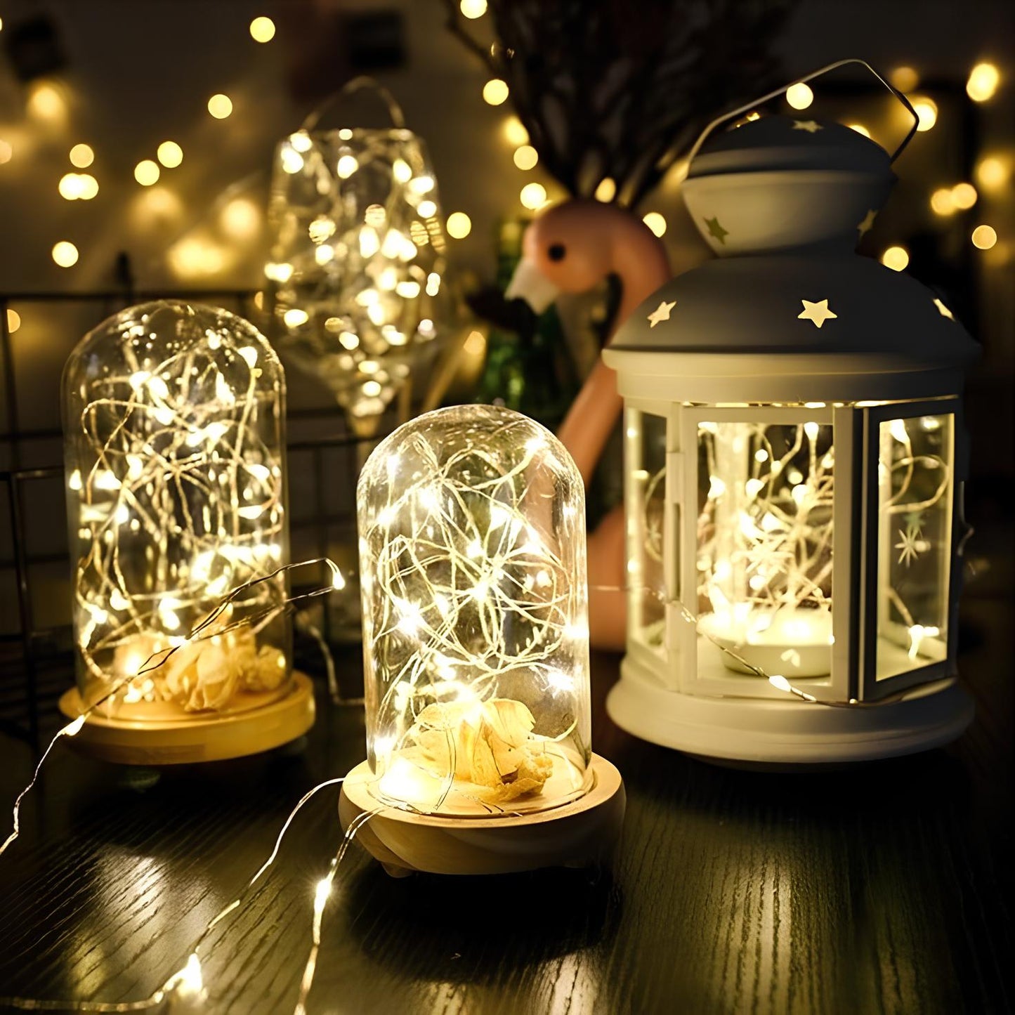 Solar LED Lichtsnoer Warm Wit Groene Koperdraad IP65 Waterdicht Voor Tuin Terras & Balkon
