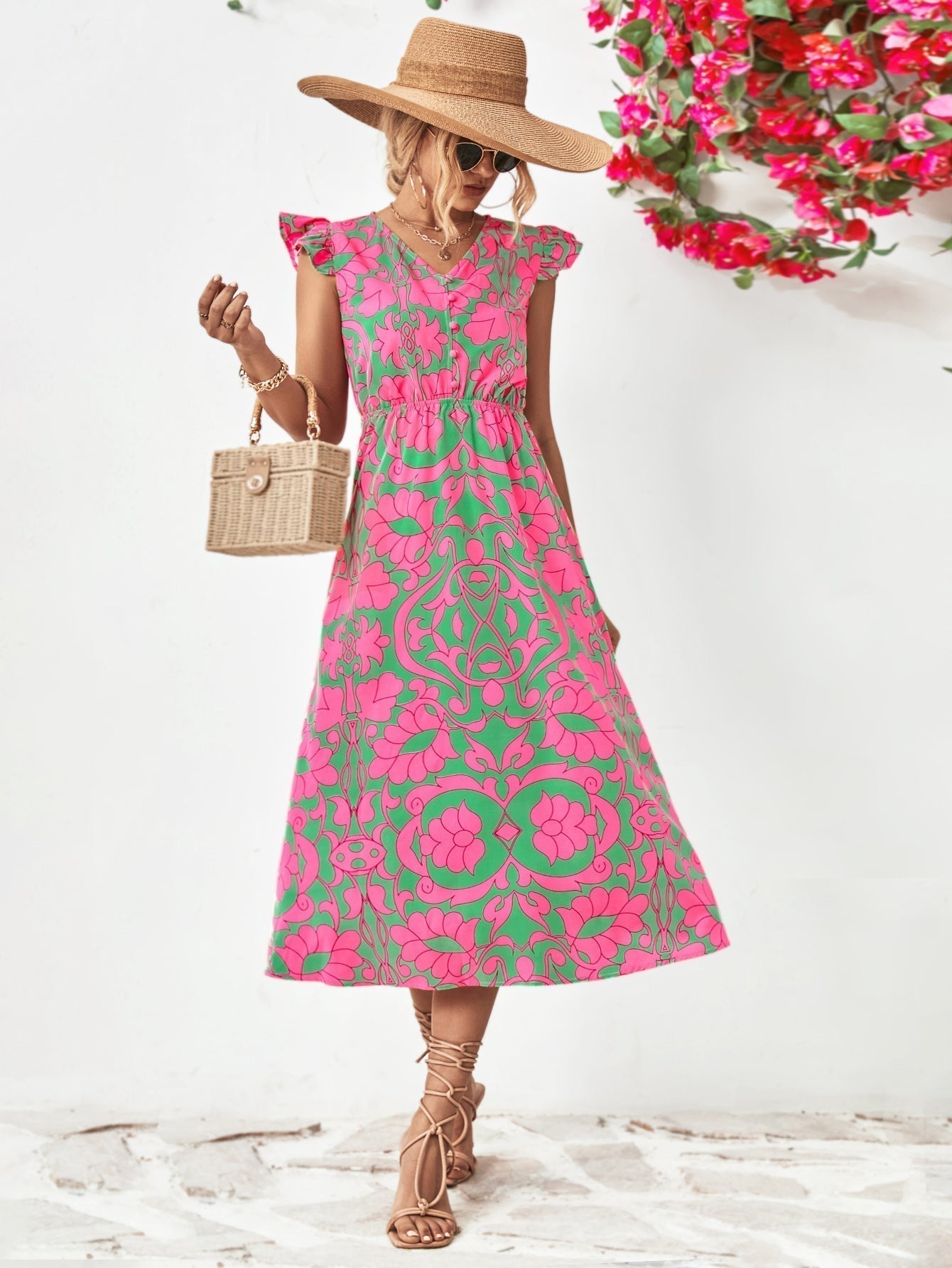 Zomerjurk Korte Mouwen Bloemenprint Vrouwelijk Design