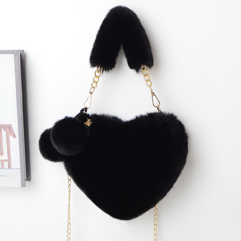 Dames Handtas Plush Hartvorm met Ketting Sluiting