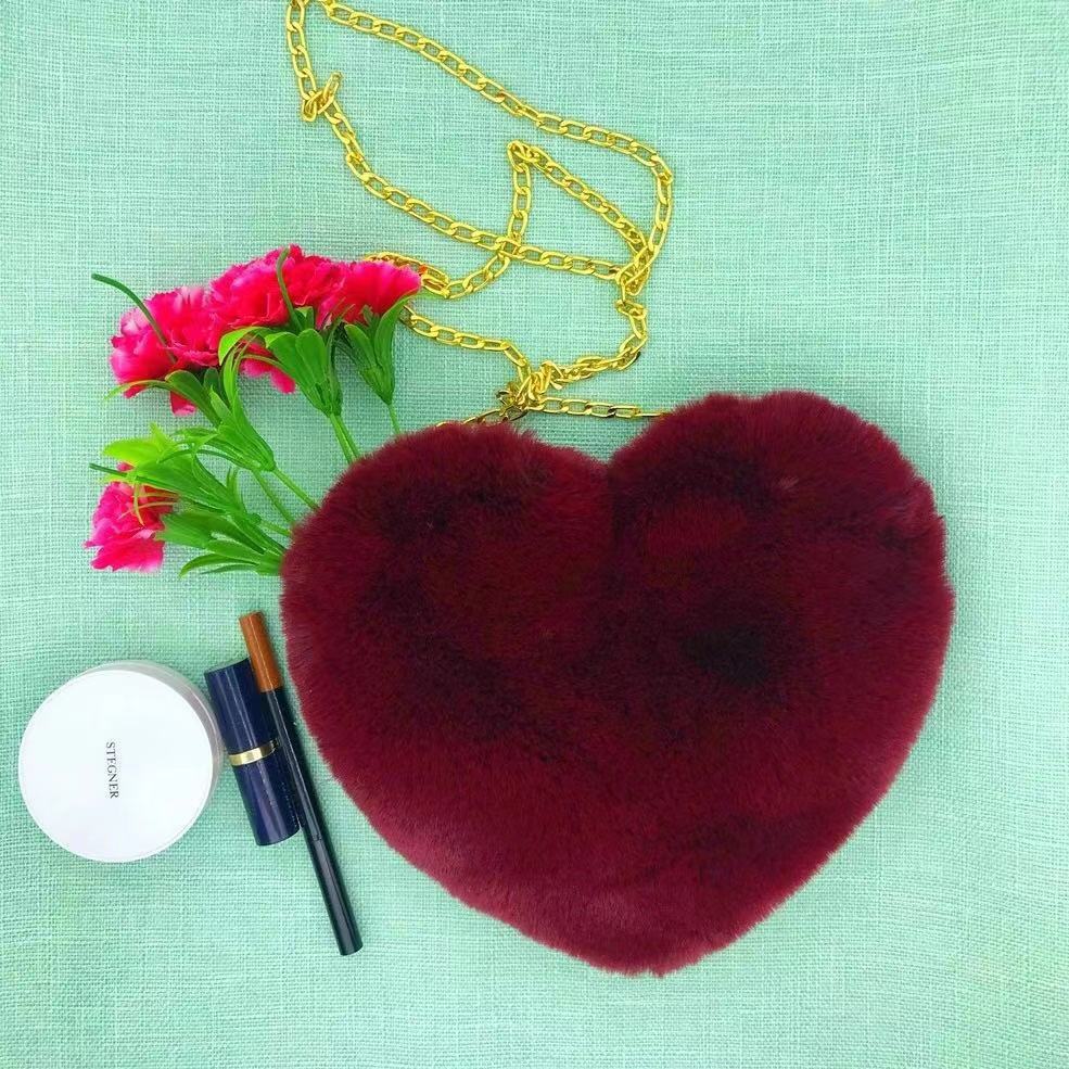 Dames Crossbody Tas Pluche Hartvormig met Ketting Sluiting