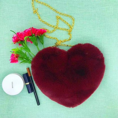 Dames Crossbody Tas Pluche Hartvormig met Ketting Sluiting