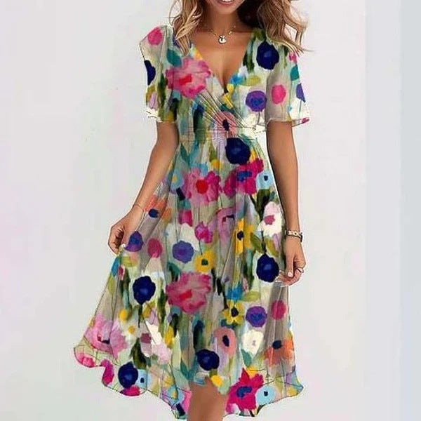 Jurk met Vlindermouwen en Bloemenprint Midi Lengte