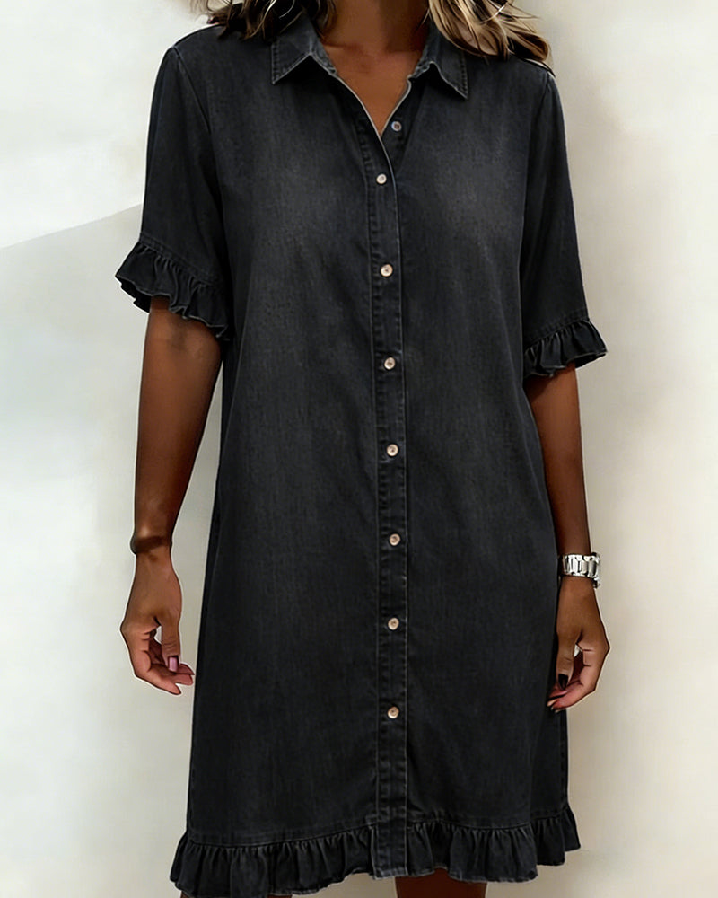 Dames Denim Jurk Met Rimpeling Slim Fit