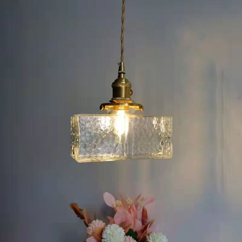 Vintage Hanglamp met Gegolfd Glas & IJzeren Armatuur – Vierkant/Rechthoekig – Scandinavisch Design voor Woonkamer