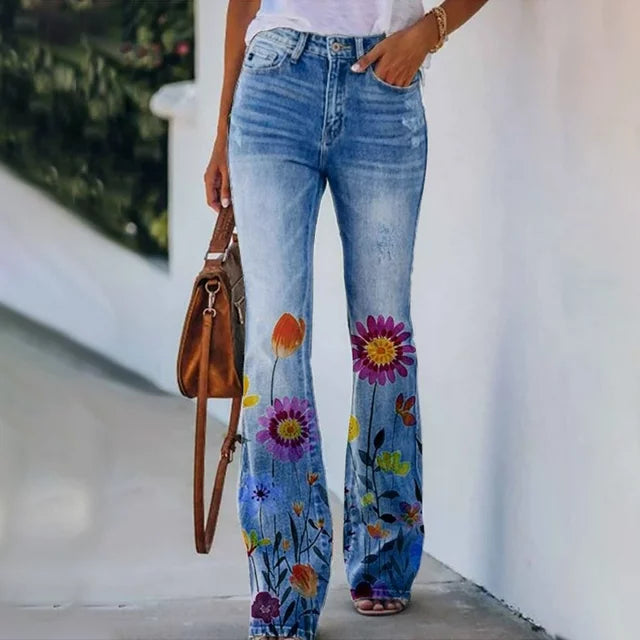 Vrouwelijke Jeans Broek Bloemenprint Zomercollectie
