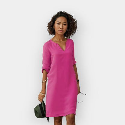 Midi Jurk Dames Luchtig Elegante V-Hals Driekwart Mouwen