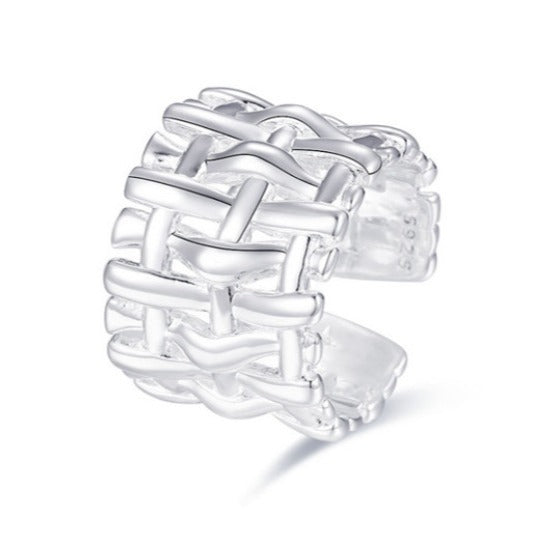Zilveren Dames Ring Gevlochten Breed Modieus Design