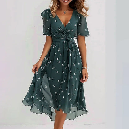 Jurk met Vlindermouwen en Bloemenprint Midi Lengte