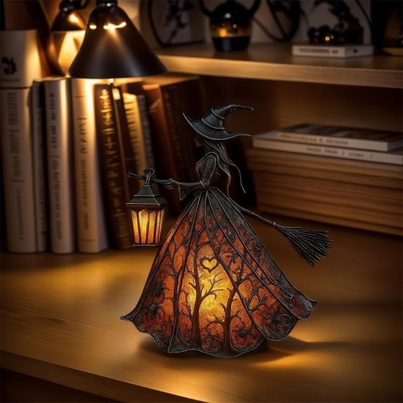Halloween Decoratieve Lantaarn 30cm Gotisch LED Lamp Zwart Oranje Heksenlamp voor Feest Veranda Tafel Decoratie Mystieke Sfeer
