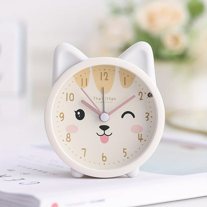 Stille Wekker voor Kinderen met Nachtlampje en Konijnmotief Roze Wit