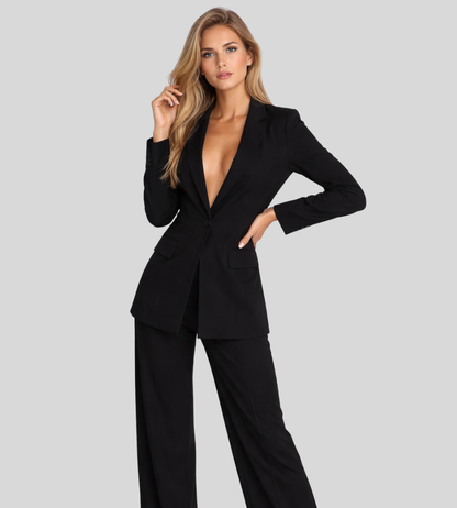 Dames Linnen Colbertrandige Broek Set Regular Fit