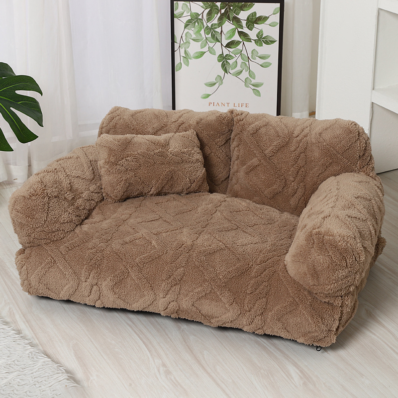 Pluche Hondenmand met Verhoogde Rand Beige Khaki Grijs Zwart Rustgevend Kussen S M L Katoenvulling