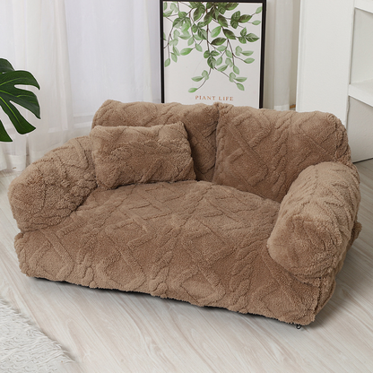 Pluche Hondenmand met Verhoogde Rand Beige Khaki Grijs Zwart Rustgevend Kussen S M L Katoenvulling