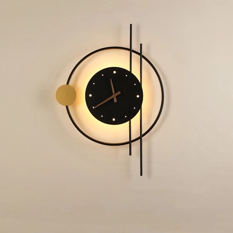 Wandklok Met Verlichting Groot 57x41,5cm Goud Zwart Modern Design