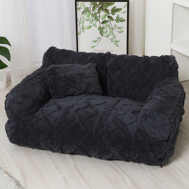 Pluche Hondenmand met Verhoogde Rand Beige Khaki Grijs Zwart Rustgevend Kussen S M L Katoenvulling