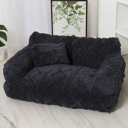 Pluche Hondenmand met Verhoogde Rand Beige Khaki Grijs Zwart Rustgevend Kussen S M L Katoenvulling