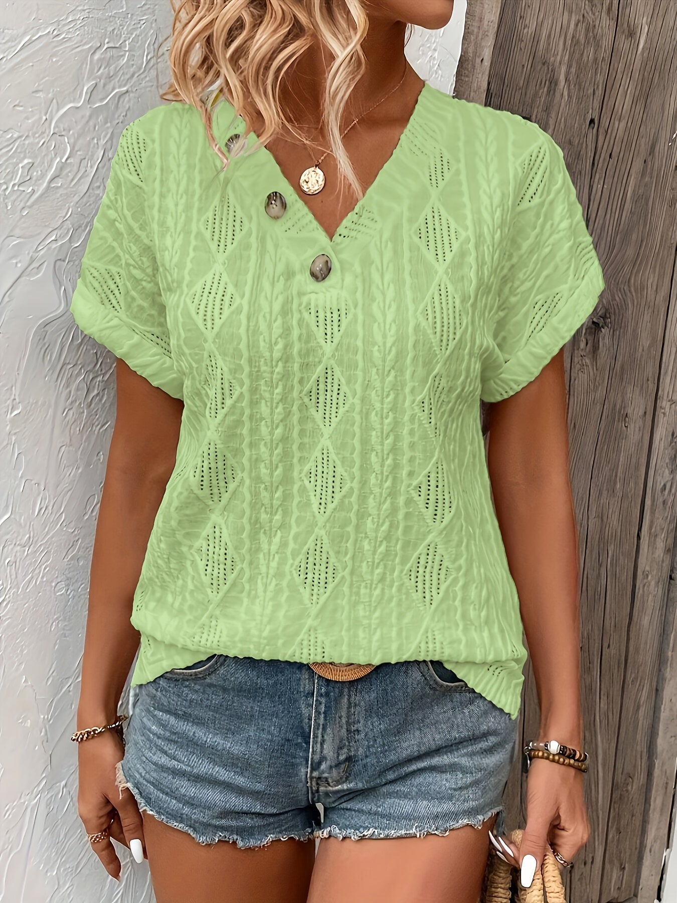 Gebreide V-Hals Top met Knoopjes Detail