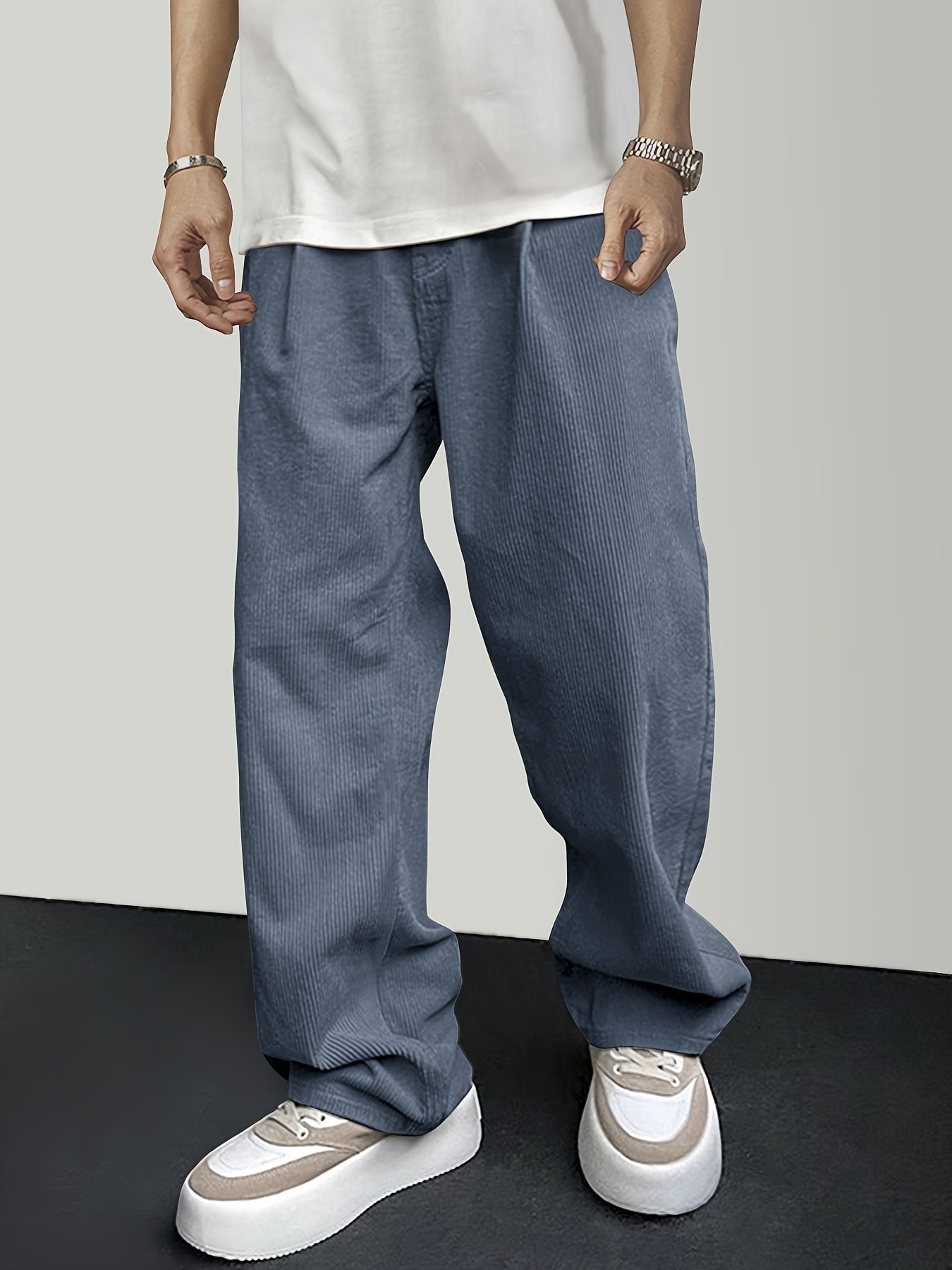 Casual Broek Corduroy Effen Kleur Met Koordsluiting