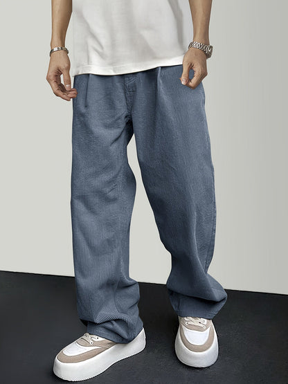 Casual Broek Corduroy Effen Kleur Met Koordsluiting