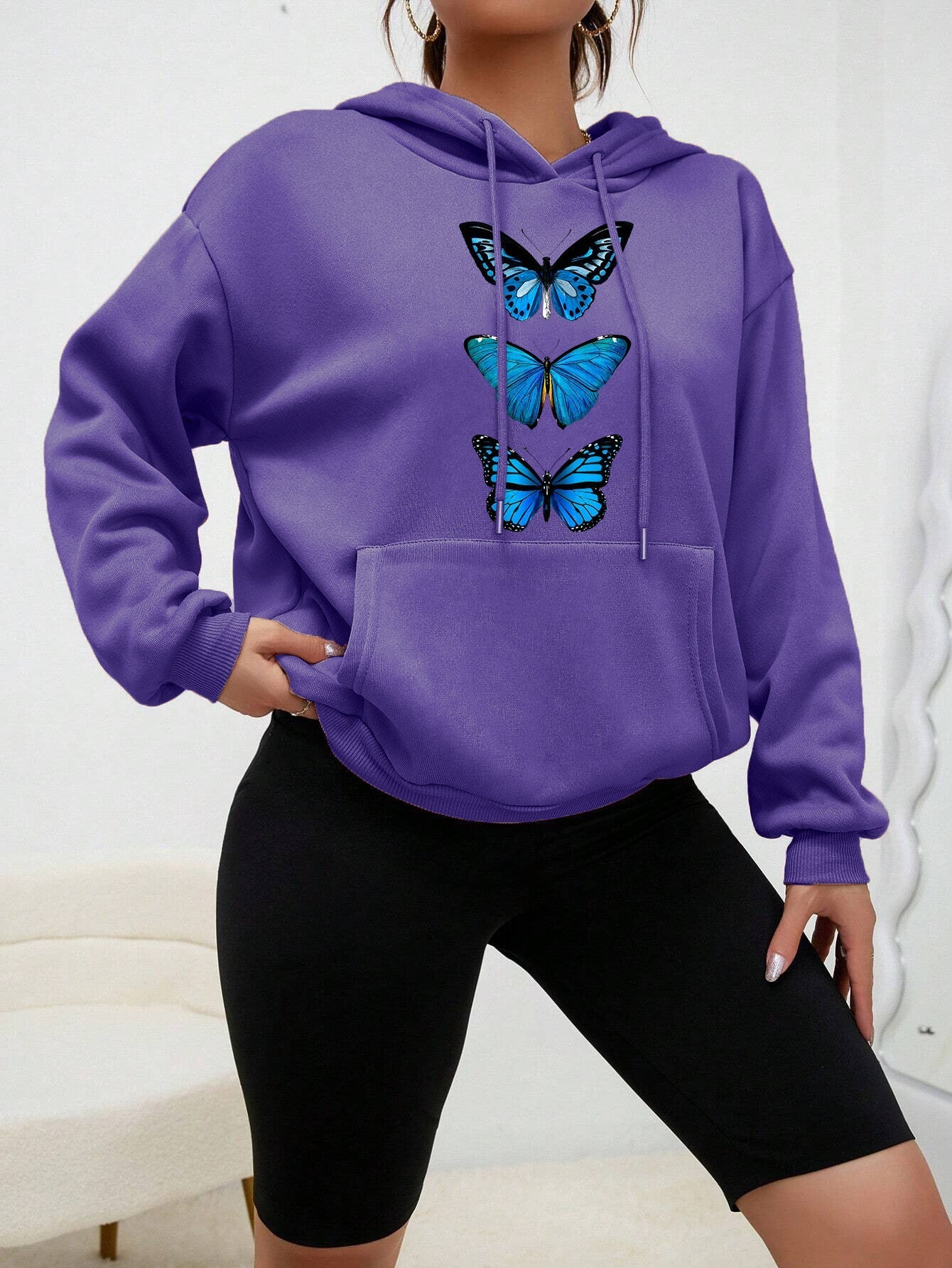 Dames Hoodie Vlinder Print Zacht en Comfortabel