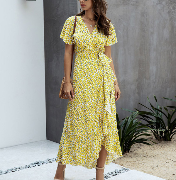 Zomerjurk Gebloemd Met Ruffles en V Hals