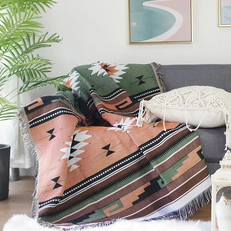 Gooi Deken Jacquard Geweven Franjes Kleurrijk Katoen Polyester Warm Zacht