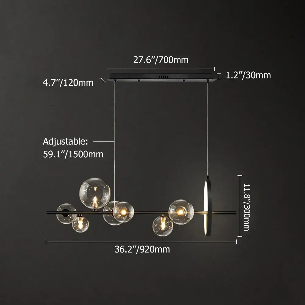 Glazen Hanglampen Lineair - Modern Gouden of Zwarte Hanglamp met 7 of 10 Lichtpunten - Inclusief G9 LED Lampen - Verstelbare Hoogte voor Keukeneiland Eettafel