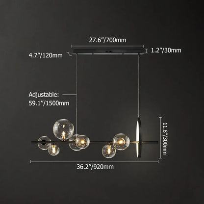 Glazen Hanglampen Lineair - Modern Gouden of Zwarte Hanglamp met 7 of 10 Lichtpunten - Inclusief G9 LED Lampen - Verstelbare Hoogte voor Keukeneiland Eettafel