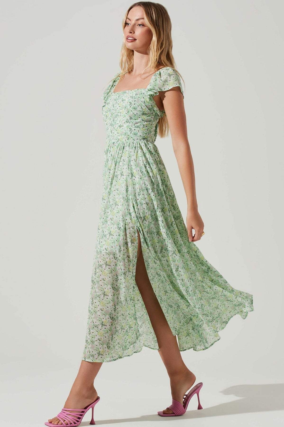 Midi Jurk Dames Geplooide Bovenkant Split Zomerjurk - StudioMarella