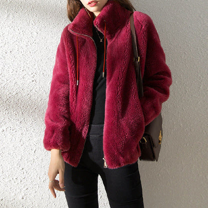 Dames Teddyjas Fleece Met Rits en Opstaande Kraag Warm en Trendy