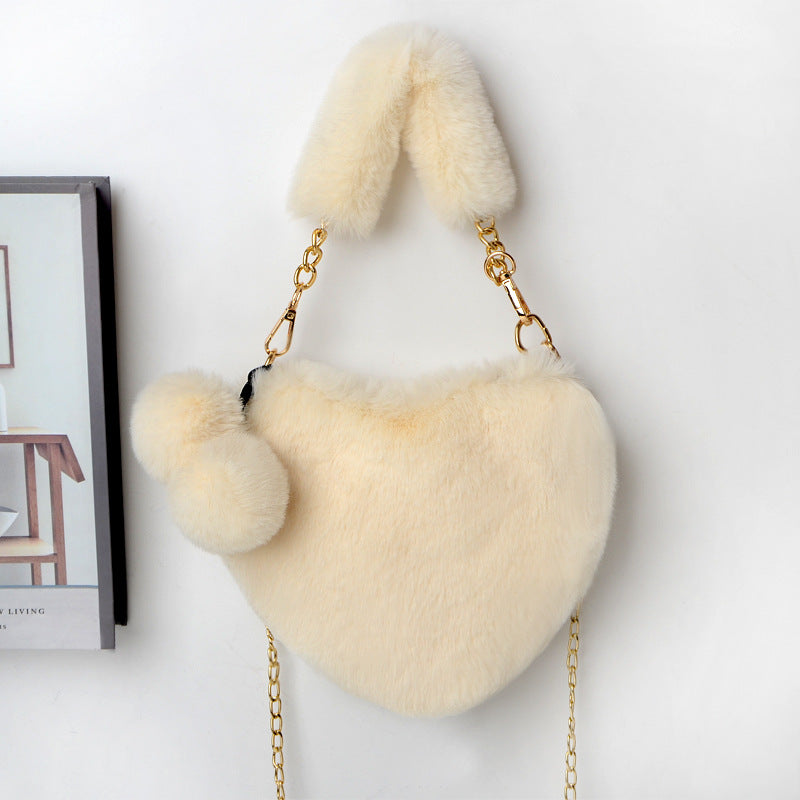 Dames Handtas Plush Hartvorm met Ketting Sluiting