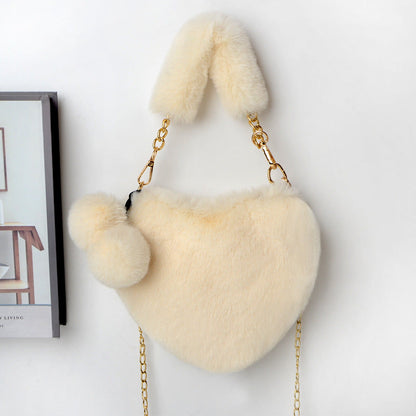 Dames Handtas Plush Hartvorm met Ketting Sluiting
