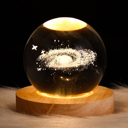 Planeet Nachtlampje Kristallen Bol met Sfeerverlichting Warmwit Licht en Decoratieve Standaard voor Slaapkamer Woonkamer Rust en Ontspanning